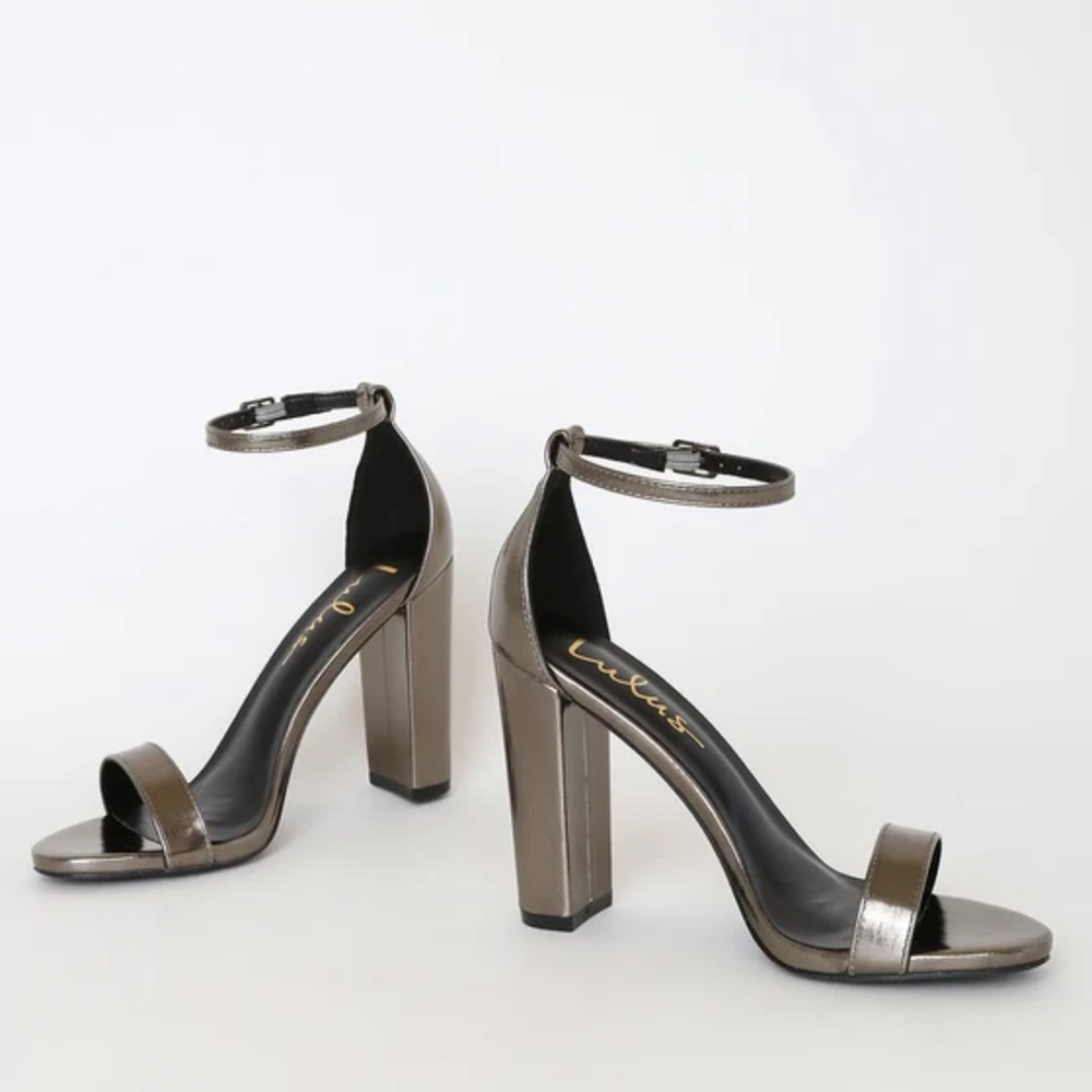 Lulu’s Pewter Metallic Ankle Strap Heels ( Size 10) - Picture 3 of 8